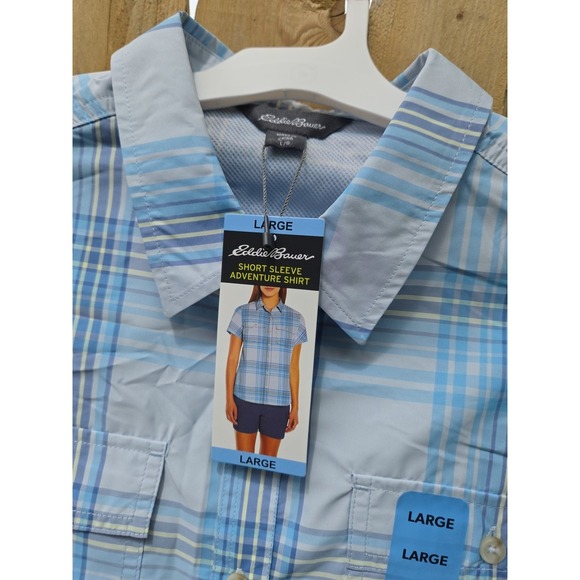 Eddie Bauer Tops - Eddie Bauer Ladies Short Sleeve Adventure Shirt,‎ Large, Blue Plaid, Button up